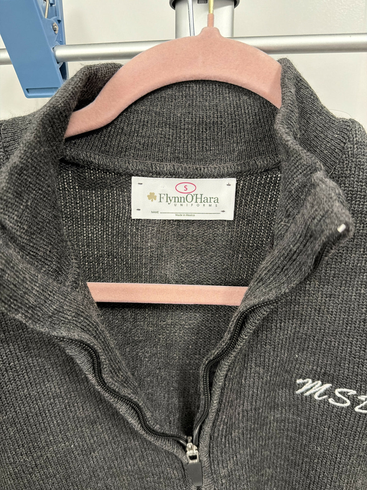 Quarter zip pullover sweater with logo