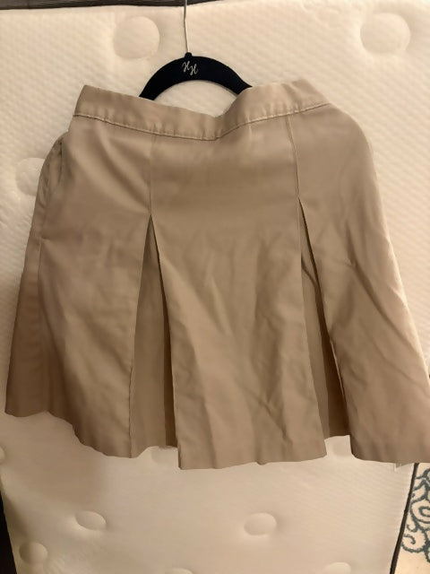 khaki pleated skirt with elastic waist