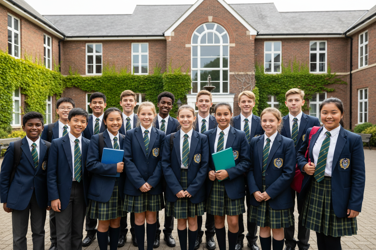 Diverse group of students in school uniforms